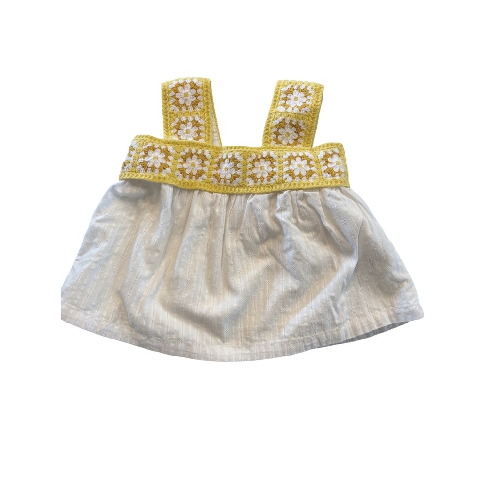 Haute Hippie Kids Yellow Crochet Daisy Square Sleeveless Top 18M Boho Floral